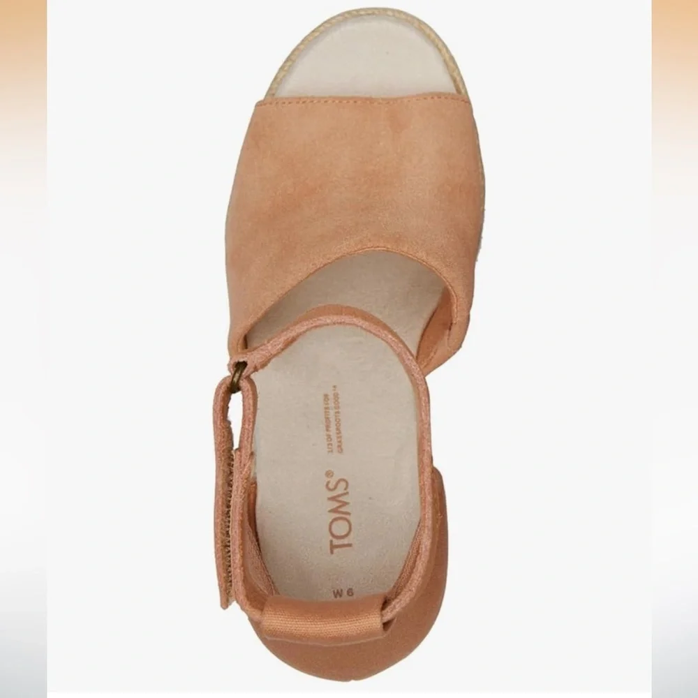 Toms Women's Marisol Beige Peach Suede Espadrille Wedge Sandal - Sz 9.5, NWOB